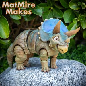 Triceratops, Articulated fidget Dinosaur, Print-In-Place, Cute Animal