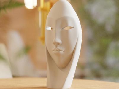 Asian-Inspired Abstract Ethereal Mask Statuette