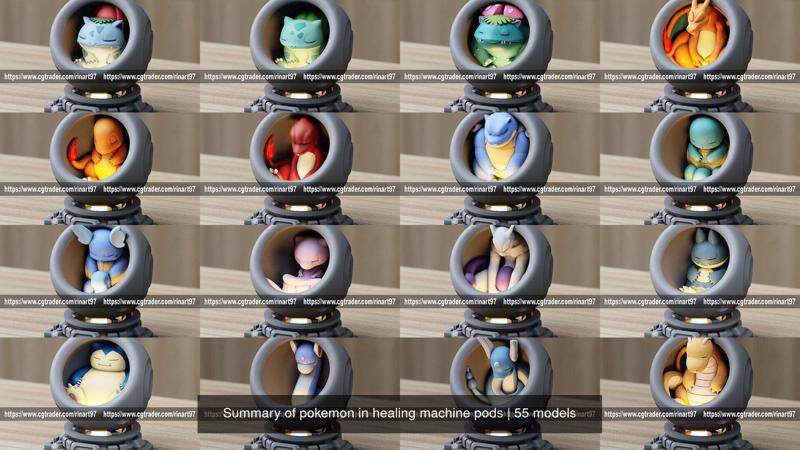 Summary of pokemon in healing machine pods 3D Model Collection