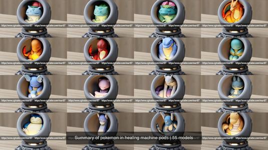 Summary of pokemon in healing machine pods 3D Model Collection
