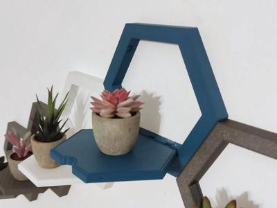 Wall mount foldable hexagon shelf (print in place)