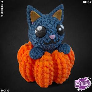 Crocheted Cat and Pumpkin