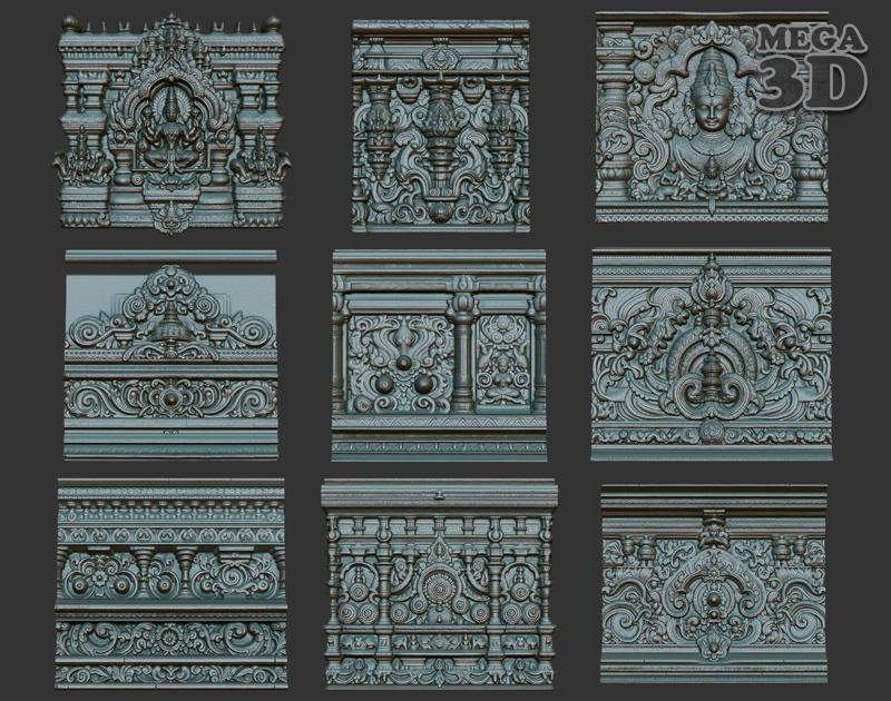 Indian Temple Wall basrelief Pack 240622 3D Model Collection