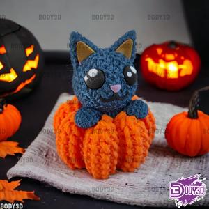 Crocheted Cat and Pumpkin