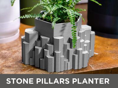 Stone Pillars Planter Pot, with Drainage Holes and Tray, Icelandic/Nordic Design