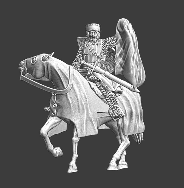 Medieval crusader knight holding enemy banner