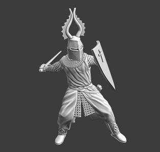 Medieval order knight swinging sword