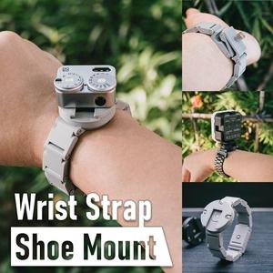 Wrist strap shoe mount with ratchet