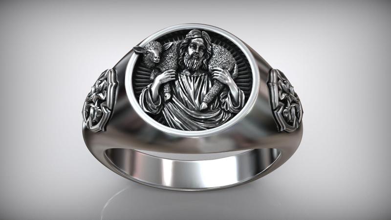 Jesus Christ Good Shepherd Solid Cross Christian Signet