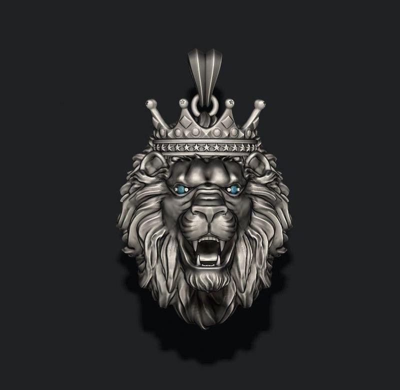 lion necklace with crown eye gem
