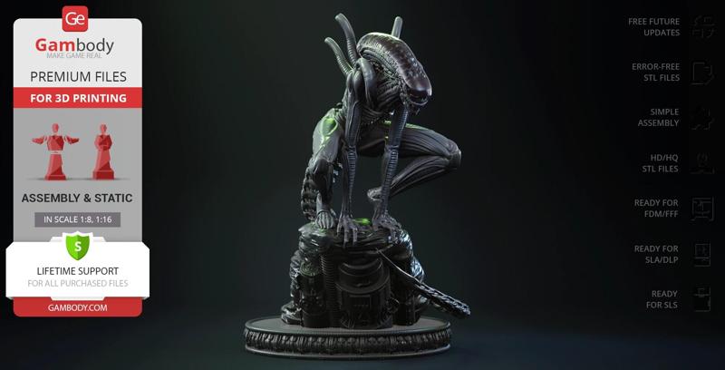 Crawling Xenomorph STL files for 3D Printing | Assembly Model