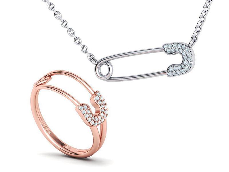 Safety Pin Collection Ring and Necklace 3dmodels