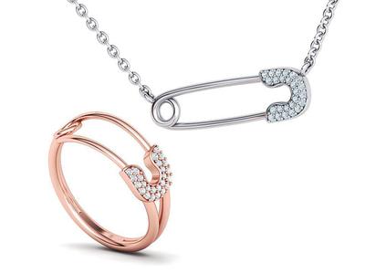 Safety Pin Collection Ring and Necklace 3dmodels