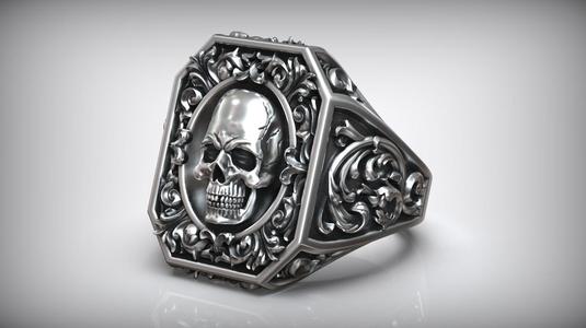 Royal Vintage Skull Rococo Pattern Signet