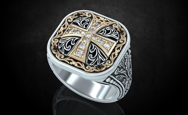 Ring with patterns and a cross ancient stylish 237