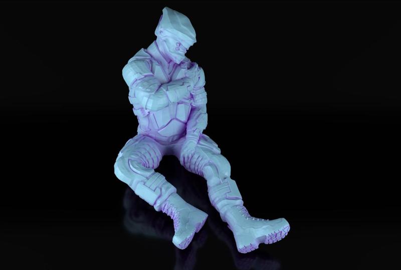 Sci Fi/ Cyberpunk Soldier wounded
