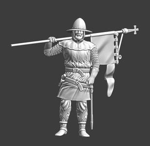 Medieval soldier with banner on shoulder