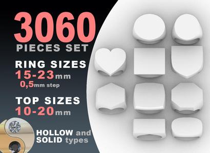 Signet rings set 10 shapes 3060 pieses MEGA pack 3D Model Collection