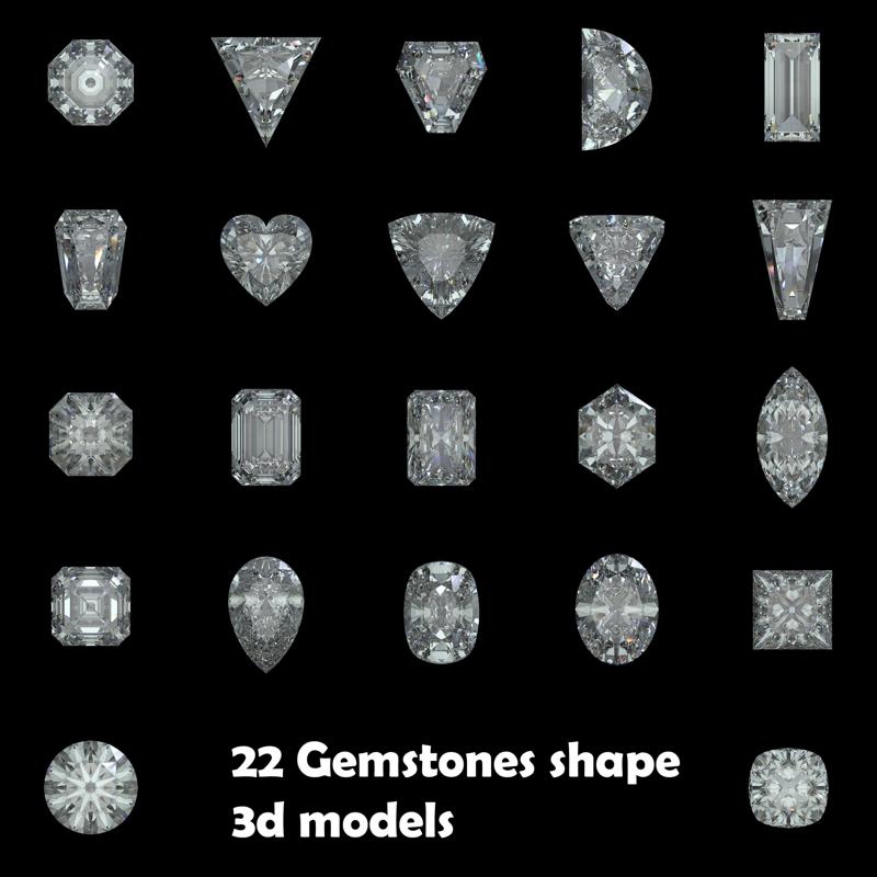 Pack of 22 Gemstones shape for jewelry Designing CAD