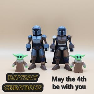 Mandalorian and Baby Grogu Low Poly Action Figures