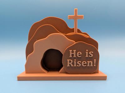“He is Risen!” Easter empty tomb with cross