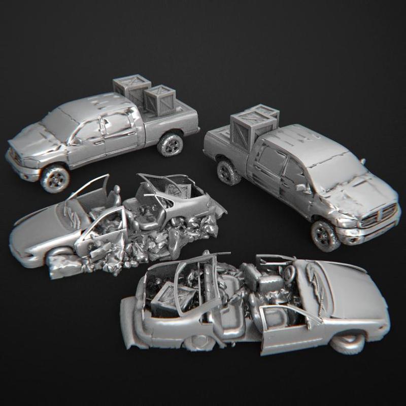 Car and car in ruins