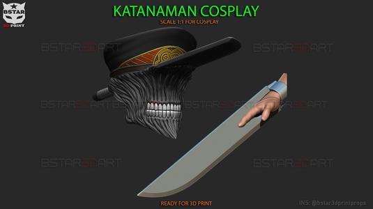 Katana Man Cosplay – Helmet And Blade Arms 3D Model Collection