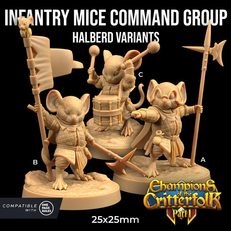 Infantry Mice Command Group with Halberds