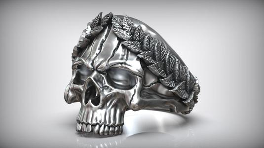 Laurel Wreath Skull Ring