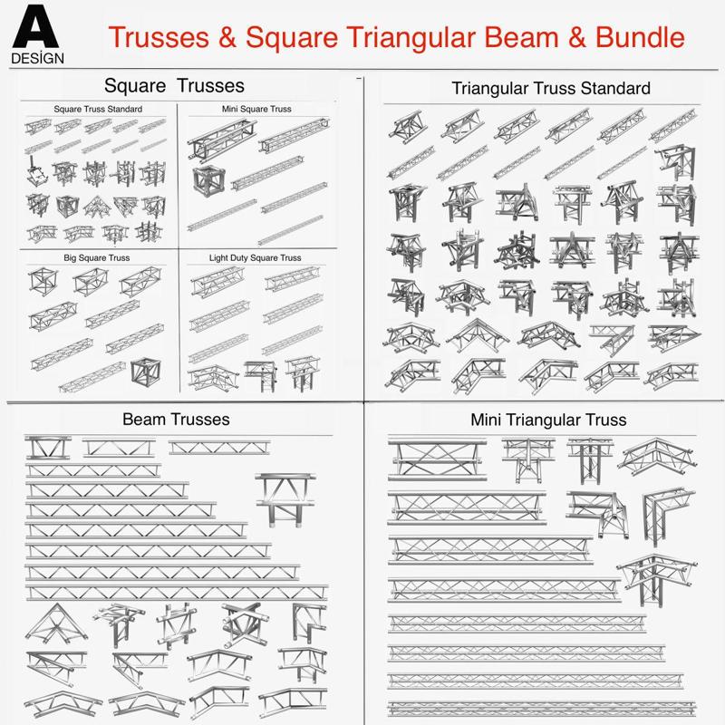 Trusses Square Triangular Beam Collection-129 PCS PRINT Modular