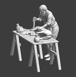 Medieval butcher working