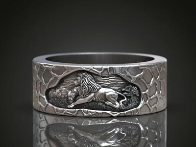 Wedding band promise pair rings lion family
