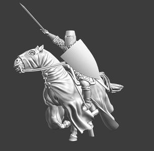 Medieval knight charging with sword