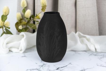 Meadow Vase – 3D Printed Matte Black Vase with Wildflower Embossed Texture for Modern Decor
