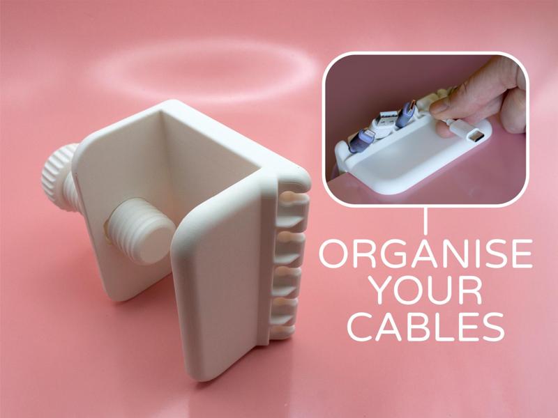 Desk Clamp Small Cord Holder by Pork3D.com
