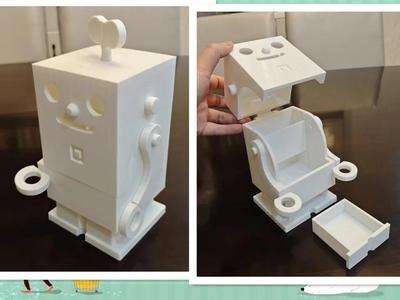 Japanese-Style Pen Holder Robot, Drawer-Style Storage Box, One-Click Printing, Easy Assembly, Color Separation for Painting, Children’s Desk Stationery Organizer, Office Cartoon Square Storage Cabinet