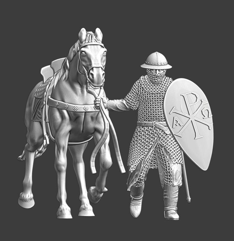 Medieval Byzantine soldier – walking with horse