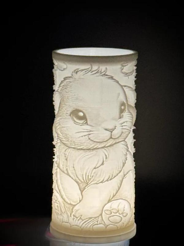 Easter Bunny Lithophane Cylinder Tealight Candle   
