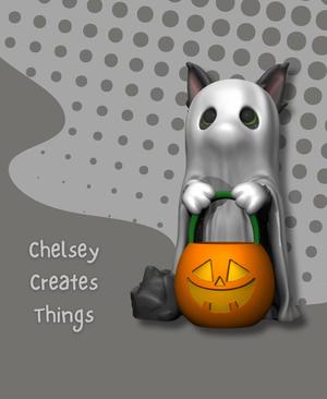 Ghost Cat w/ Jack-o’-Lantern