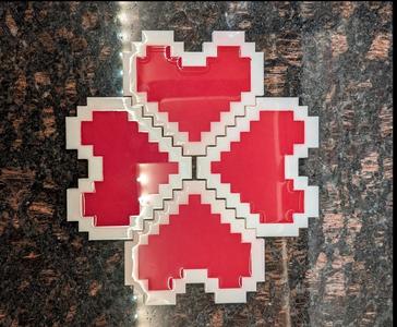 Pixel Heart-Shaped Coasters + Holder