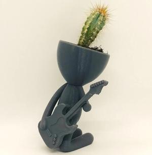 Guitar Player Head Planter STL File for 3D Printing – Planter with an Electric Guitar – Rock Music Decor Wall Art – Guitar Gift for Him /Her