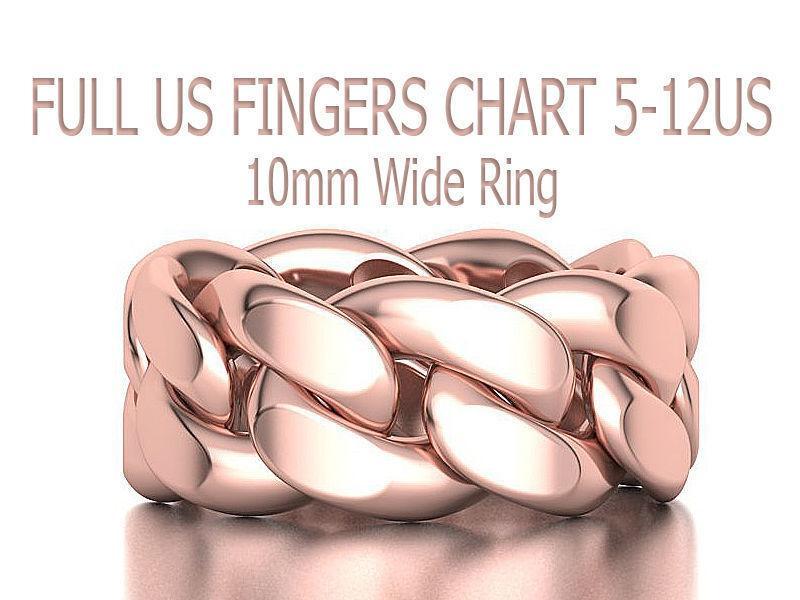 Cuban Link Chain Ring 10mm Wide ALL US-Chart FINGER SIZES