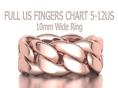 Cuban Link Chain Ring 10mm Wide ALL US-Chart FINGER SIZES