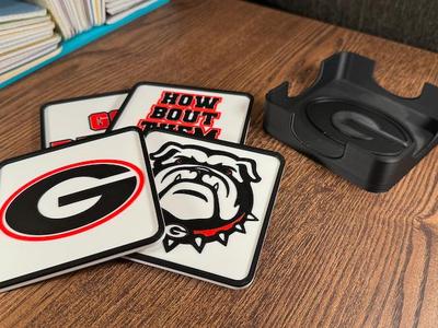 Georgia Bulldogs 4 Coaster Set with Caddy