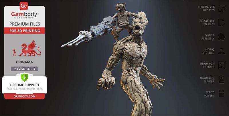 Rocket & Groot in Diorama STL files for 3D Printing | Assembly Model