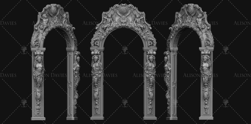 Ornate elaborate door arch fits my Folly 3D print model
