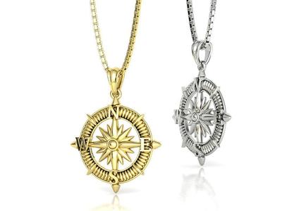 Travel Compass Necklace 23mm Sailor Wind Rose Pendant 3dmodel
