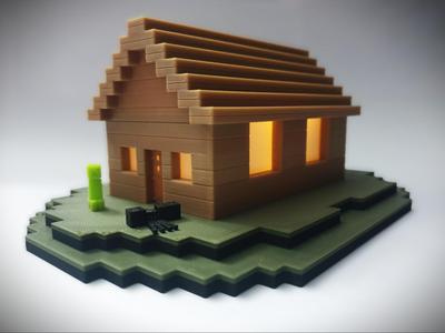 Minecraft Wood Cabin for Tealight LED Bambu KC018