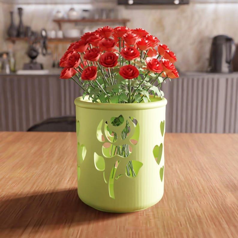 3D Rose and Heart Vase STL File – Gifts for Him, Modern Decor, 3D Printing, Art Deco Vase, Flower Vase, Unique Vase, 3D Print File