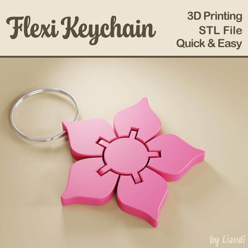 Flexi Flower STL Keychain - 3D Print File, Flexible Fidget Spring Keyring Bag Charm, Articulated, Digital Download for Commercial Use